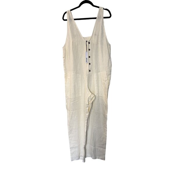 Self Contrast Adjustable Spaghetti Strap Linen Overall Jumpsuit Size Medium